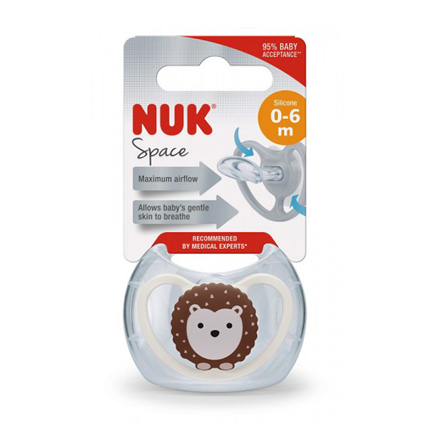 NUK ЦУЦЛА ЛАЖАЛКА СИЛИКОНСКА 0-6M, SPACE цуцла лажливка 0-6 месеци,