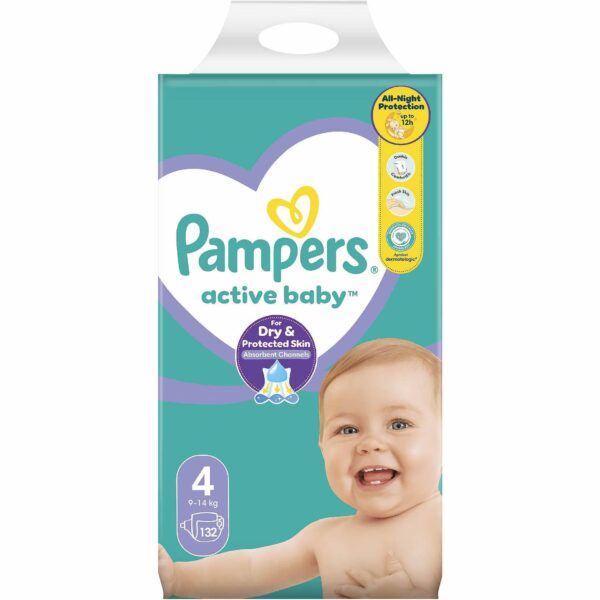 PAMPERS ACTIVE BABY 4 пелени за деца 9-14kg 132 PARCINJA
